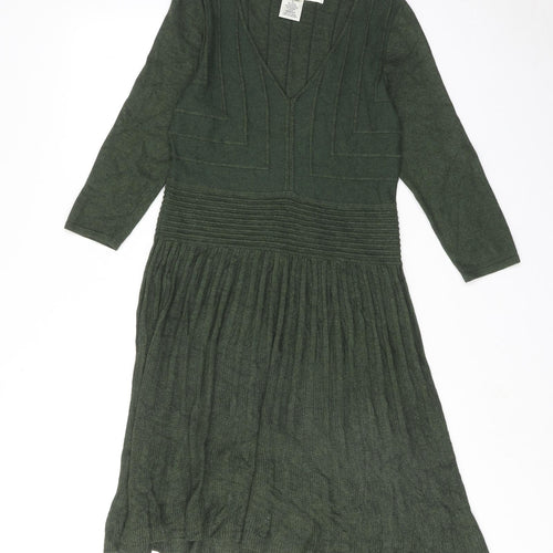 Marks and Spencer Womens Green Viscose A-Line Size M V-Neck Pullover