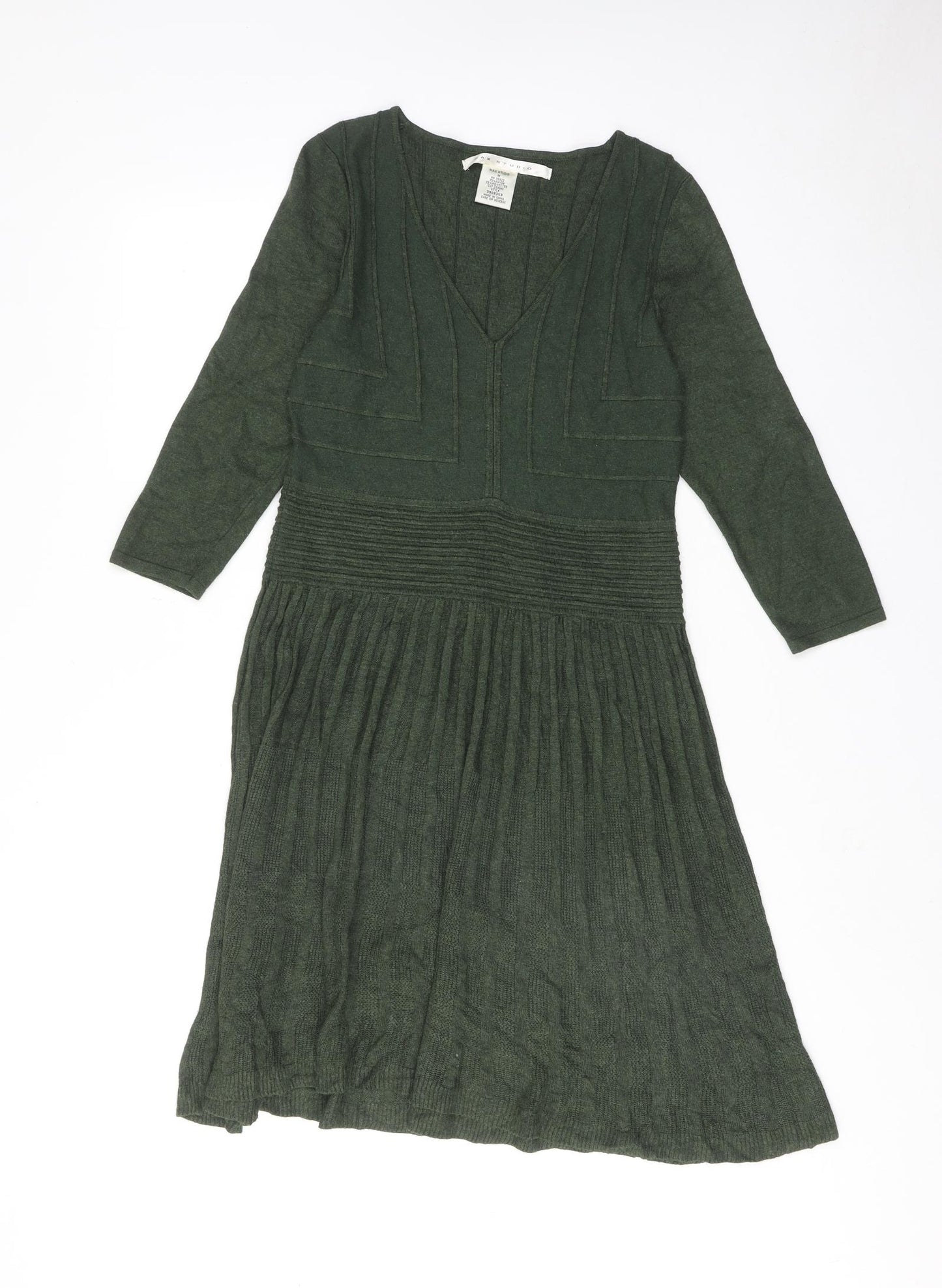 Marks and Spencer Womens Green Viscose A-Line Size M V-Neck Pullover