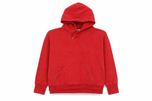 Front view of Eleven women’s red cotton pullover hoodie, size L, pullover