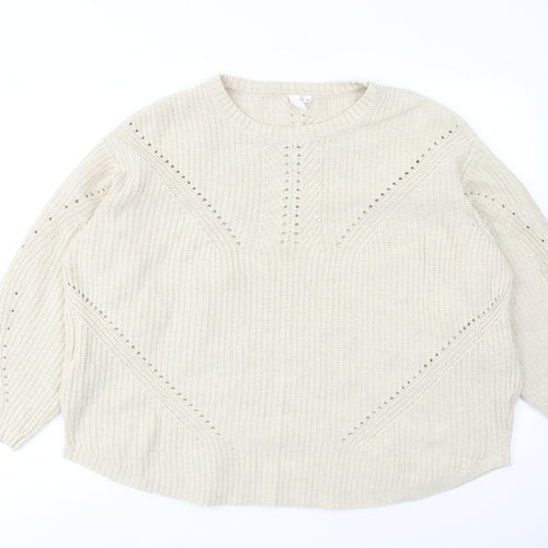 And/Or Womens Beige Round Neck Acrylic Pullover Jumper Size 14