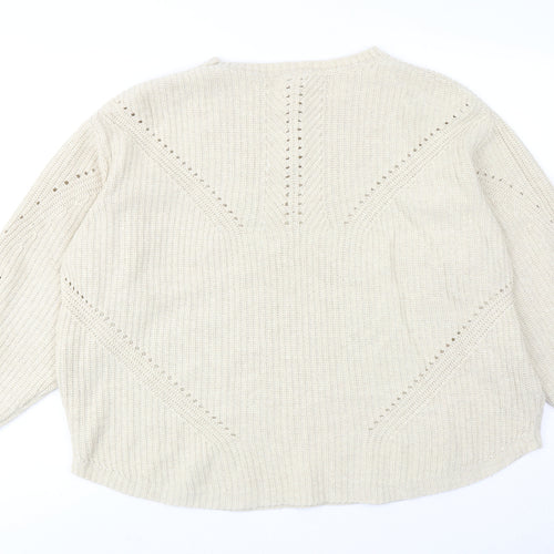 And/Or Womens Beige Round Neck Acrylic Pullover Jumper Size 14