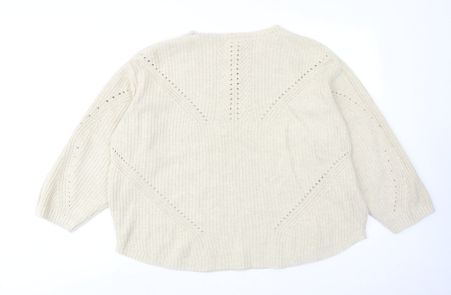 And/Or Womens Beige Round Neck Acrylic Pullover Jumper Size 14
