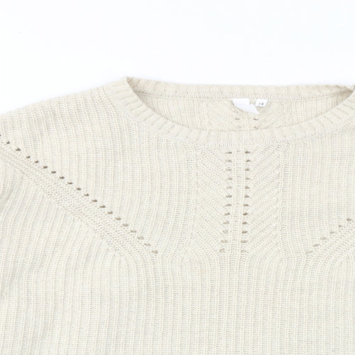 And/Or Womens Beige Round Neck Acrylic Pullover Jumper Size 14