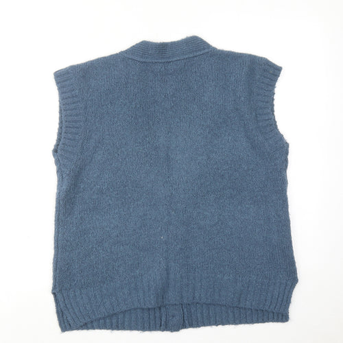 Fransa Womens Blue V-Neck Acrylic Vest Jumper Size S