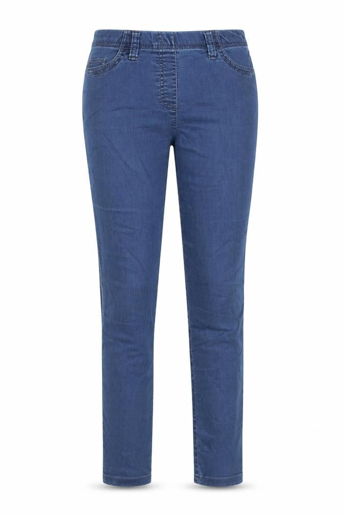 Front view of Michelle Magic women’s blue cotton jegging jeans, size UK 8, regular