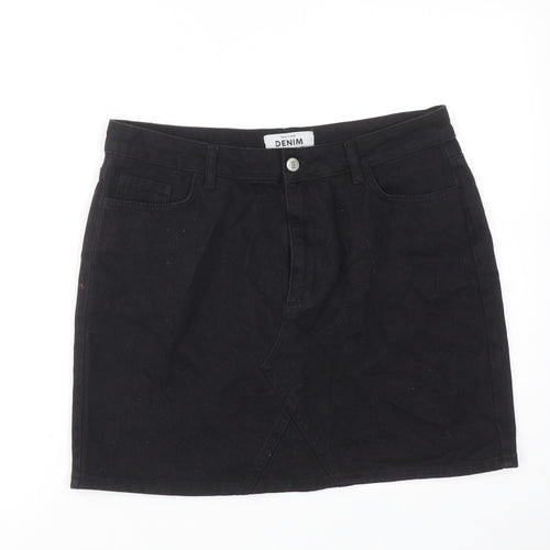 New Look Womens Black Cotton A-Line Skirt Size 14 Zip