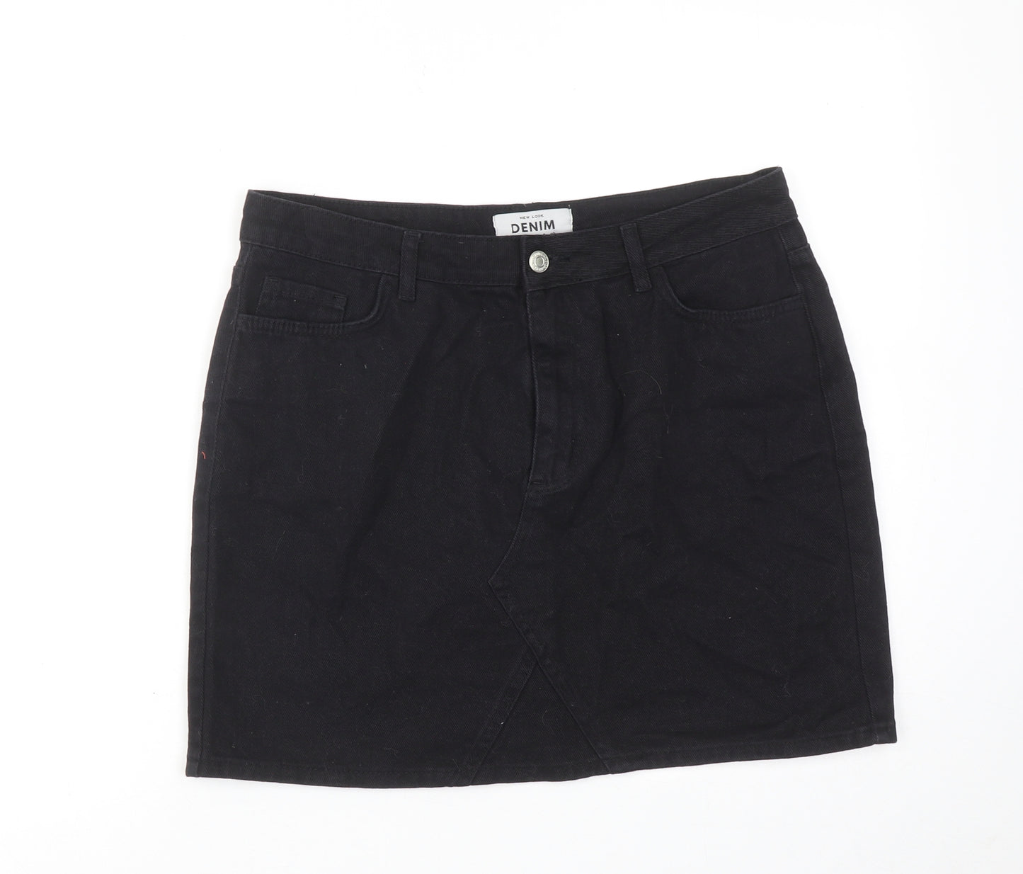 New Look Womens Black Cotton A-Line Skirt Size 14 Zip