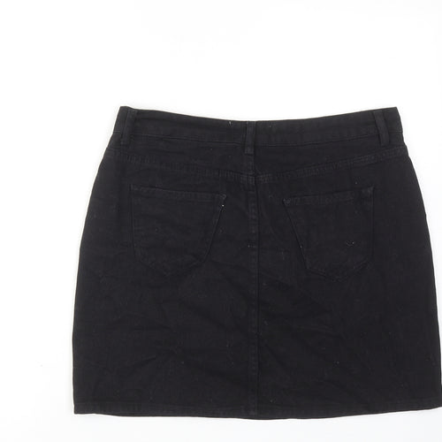 New Look Womens Black Cotton A-Line Skirt Size 14 Zip
