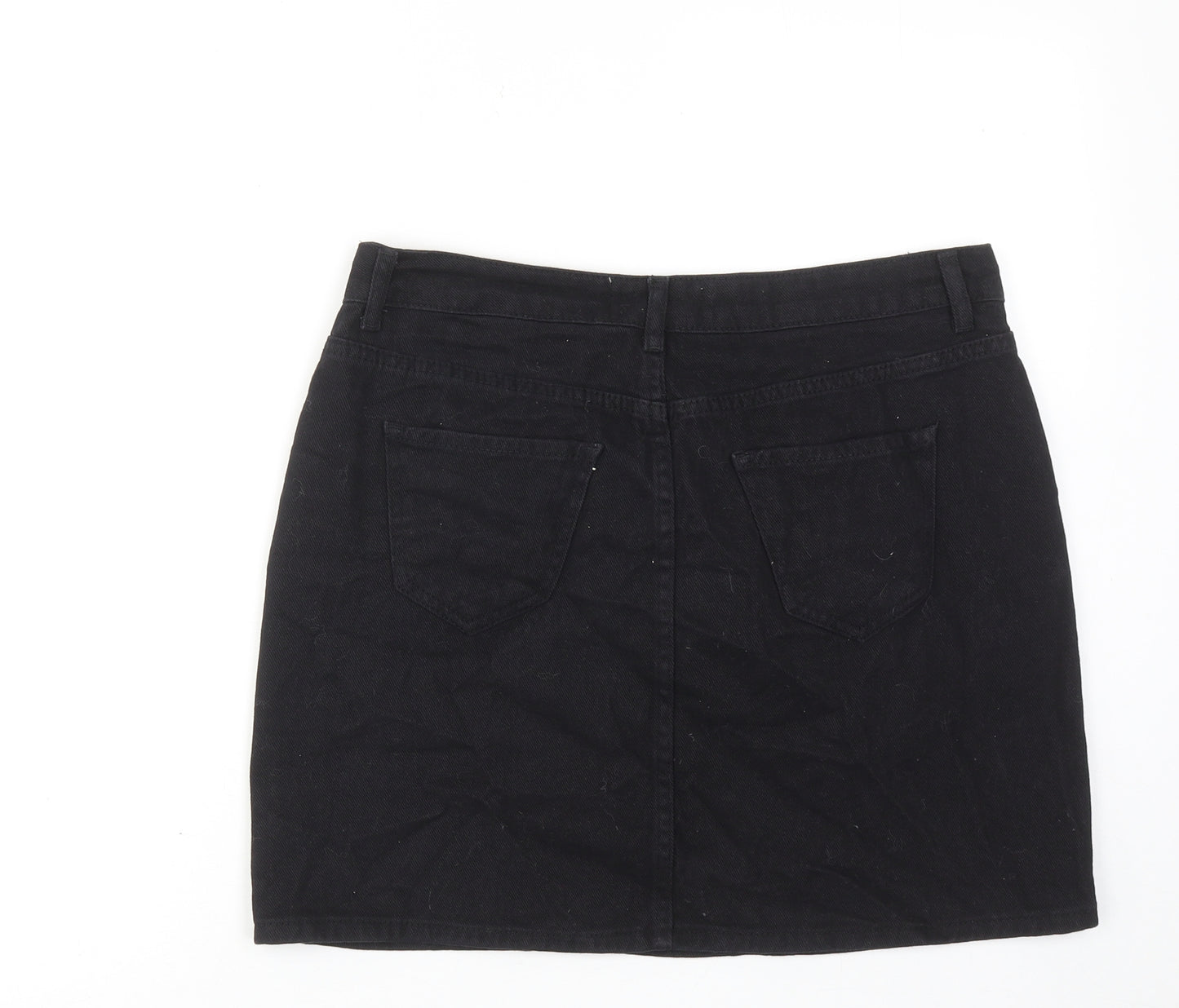 New Look Womens Black Cotton A-Line Skirt Size 14 Zip