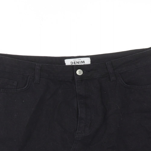 New Look Womens Black Cotton A-Line Skirt Size 14 Zip