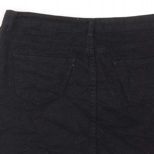 New Look Womens Black Cotton A-Line Skirt Size 14 Zip
