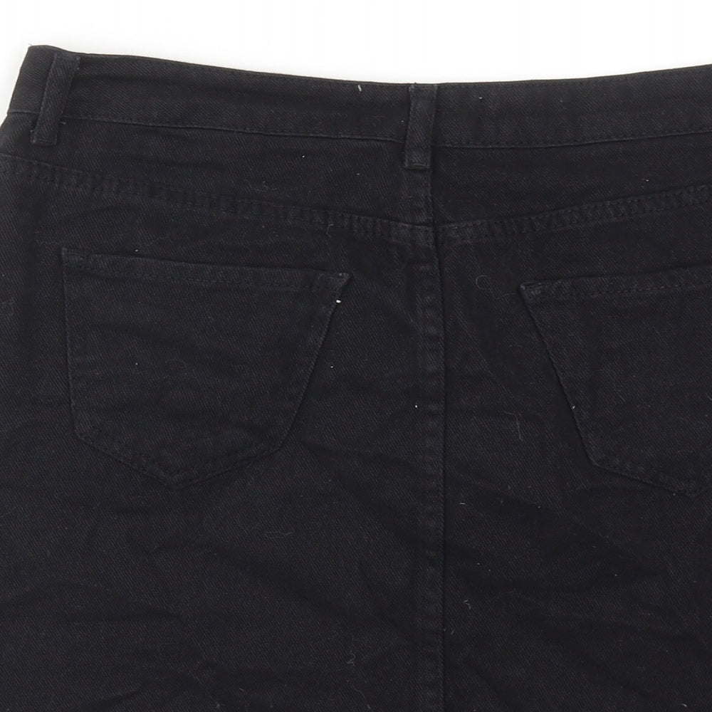 New Look Womens Black Cotton A-Line Skirt Size 14 Zip