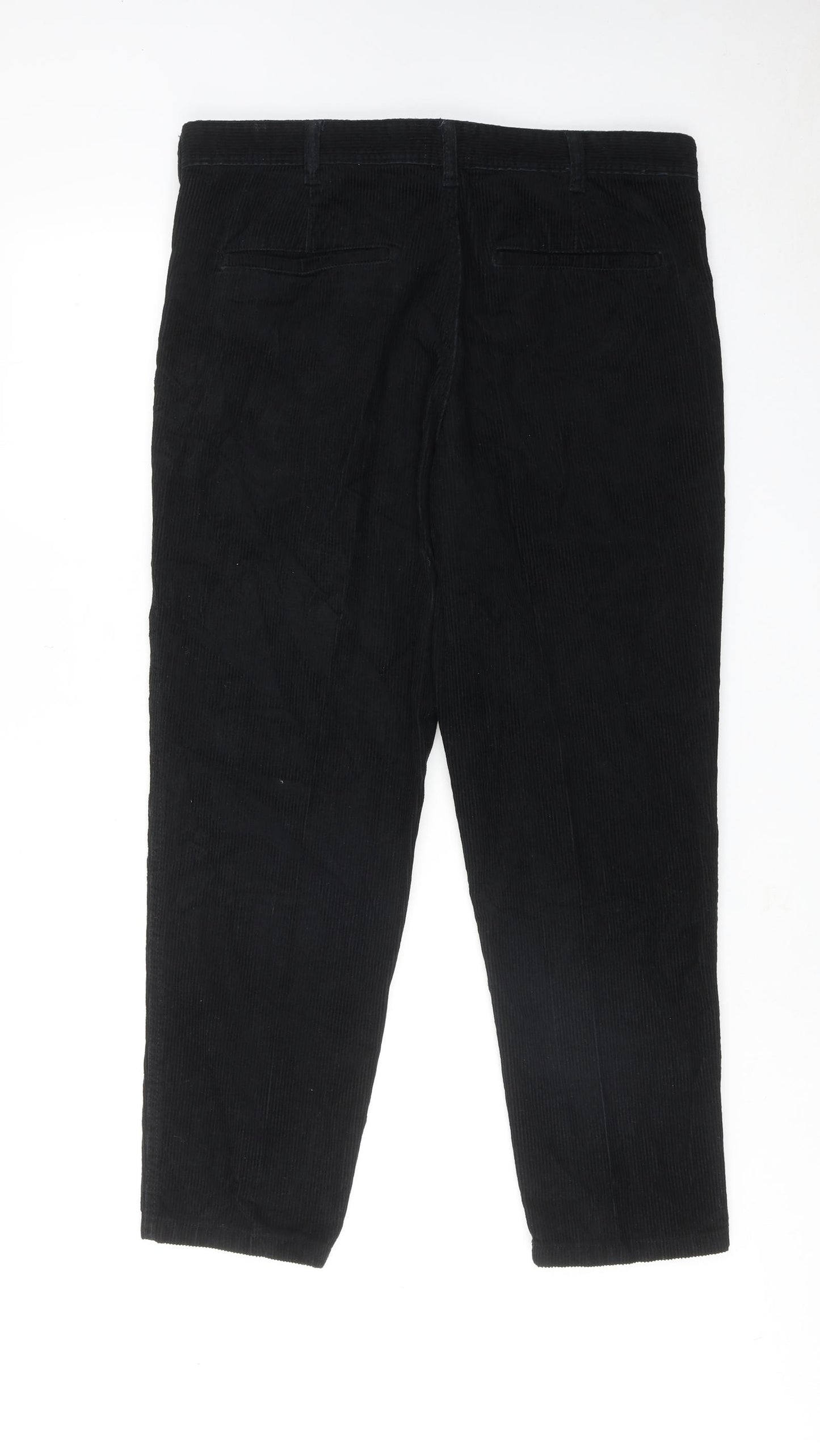 H&M Mens Black Cotton Trousers Size 34 in Regular Zip