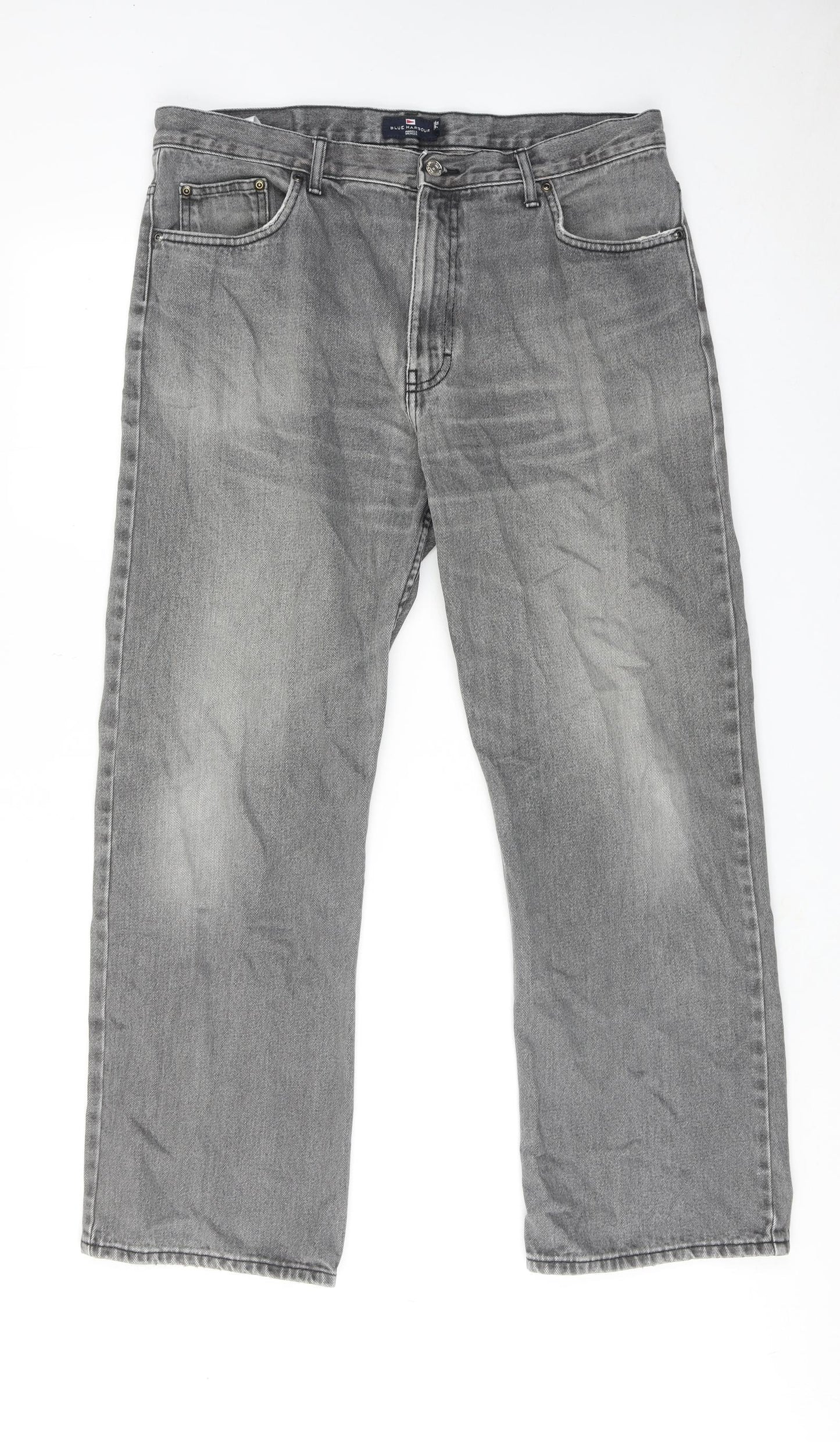 Blue Harbour Mens Grey Cotton Straight Jeans Size 36 in L29 in Regular Zip