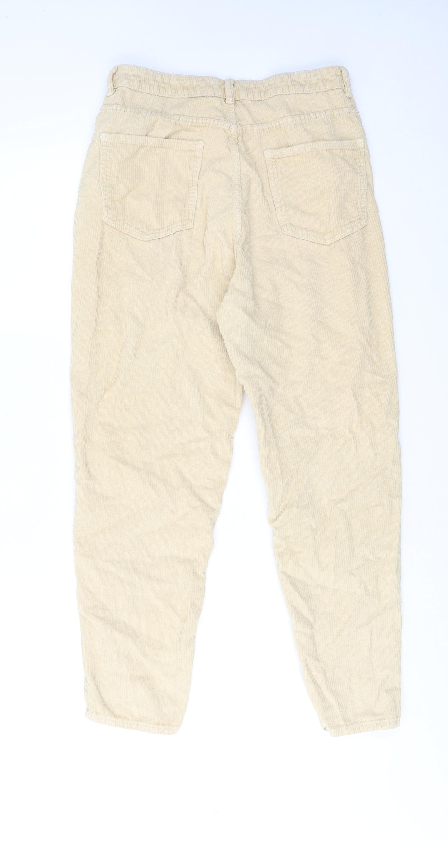 Bershka Womens Beige Cotton Trousers Size 10 Regular Zip