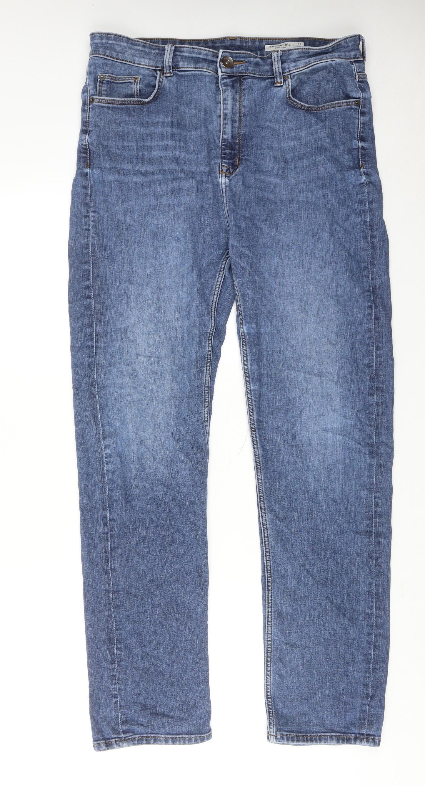 Marks and Spencer Womens Blue Cotton Straight Jeans Size 16 Regular Zip