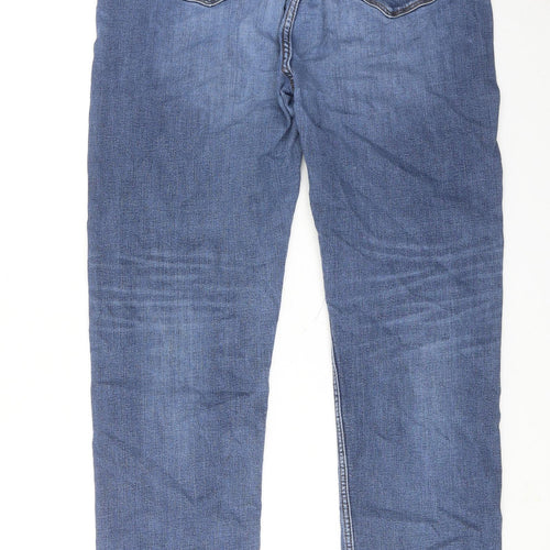 Marks and Spencer Womens Blue Cotton Straight Jeans Size 16 Regular Zip