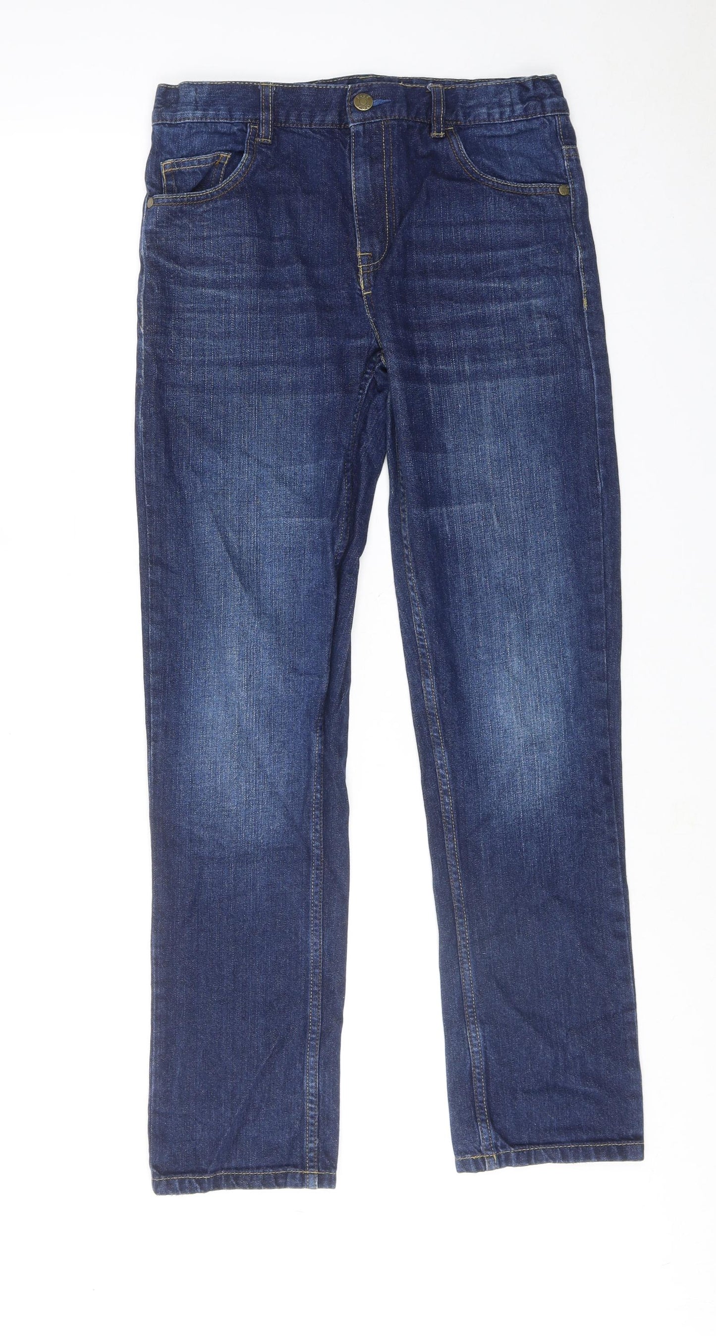 Blue Zoo Boys Blue Cotton Straight Jeans Size 13 Years Slim Zip