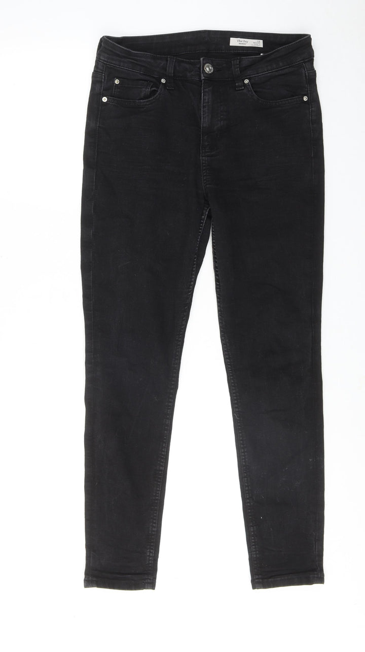 Marks and Spencer Womens Black Cotton Skinny Jeans Size 12 Regular Zip