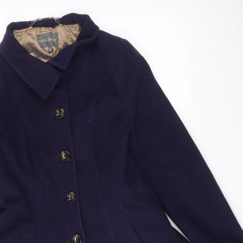 Laura Ashley Womens Blue Overcoat Coat Size 12 Button