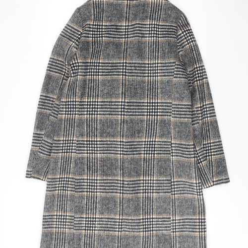 New Look Womens Brown Plaid Overcoat Coat Size 8 Button