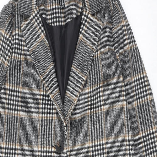 New Look Womens Brown Plaid Overcoat Coat Size 8 Button