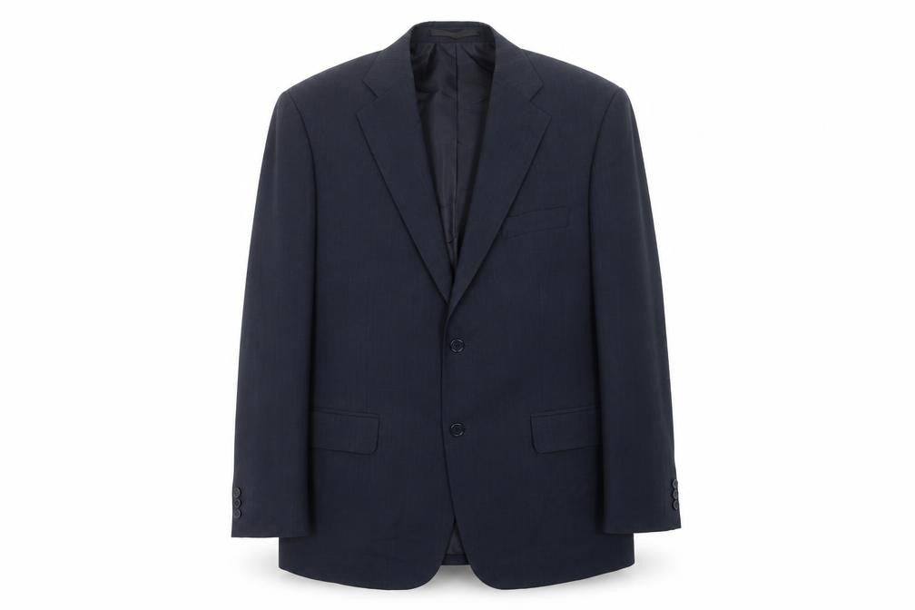 Front view of Marks & Spencer men’s blue polyester jacket suit jacket, size 42, regular