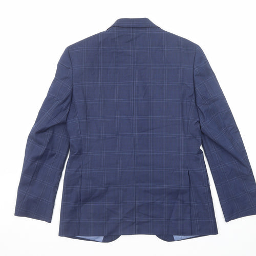 Marks and Spencer Mens Blue Plaid Polyester Jacket Suit Jacket Size 38 Regular