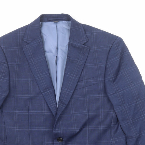Marks and Spencer Mens Blue Plaid Polyester Jacket Suit Jacket Size 38 Regular
