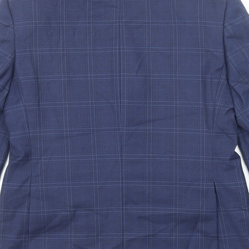 Marks and Spencer Mens Blue Plaid Polyester Jacket Suit Jacket Size 38 Regular