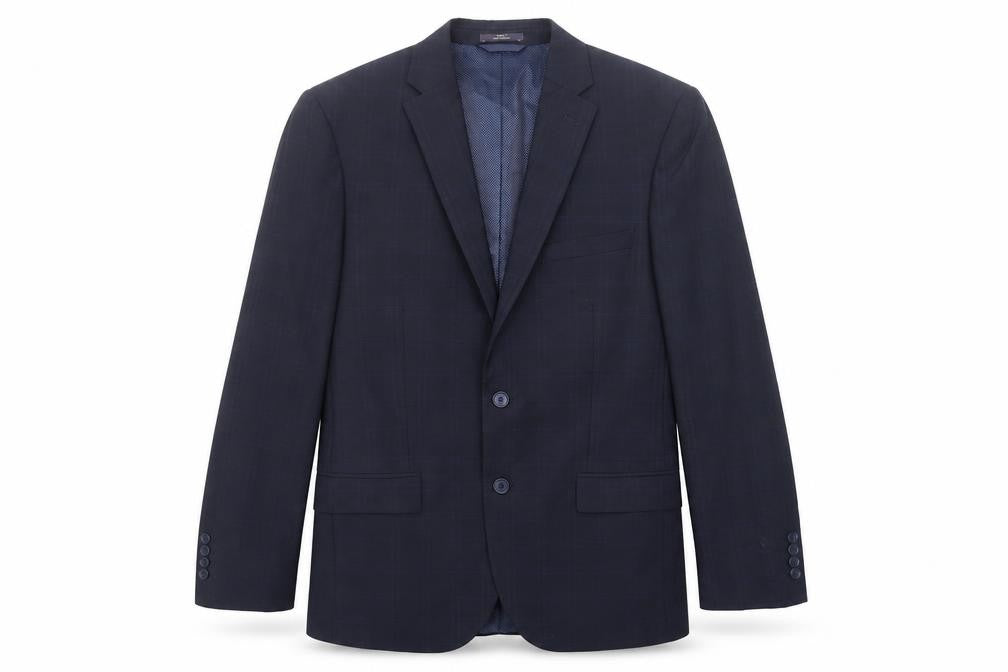 Front view of Marks & Spencer men’s blue wool jacket suit jacket, size 40, regular
