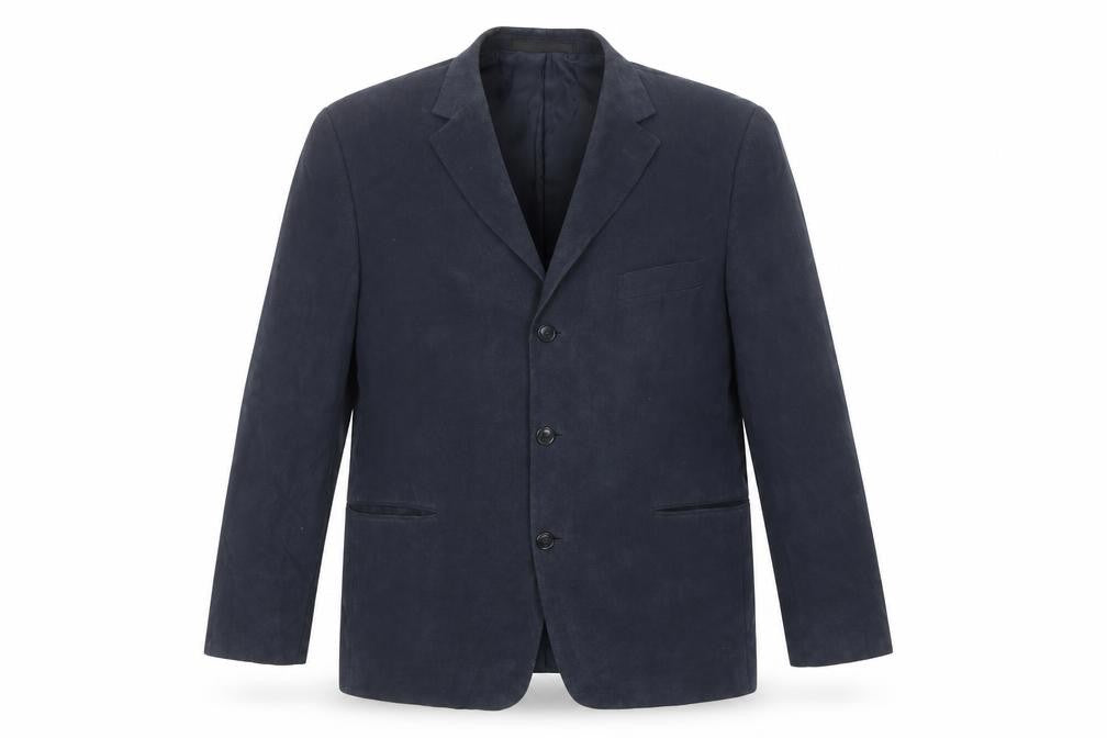 Front view of Marks & Spencer men’s blue polyester jacket blazer, size 42, regular