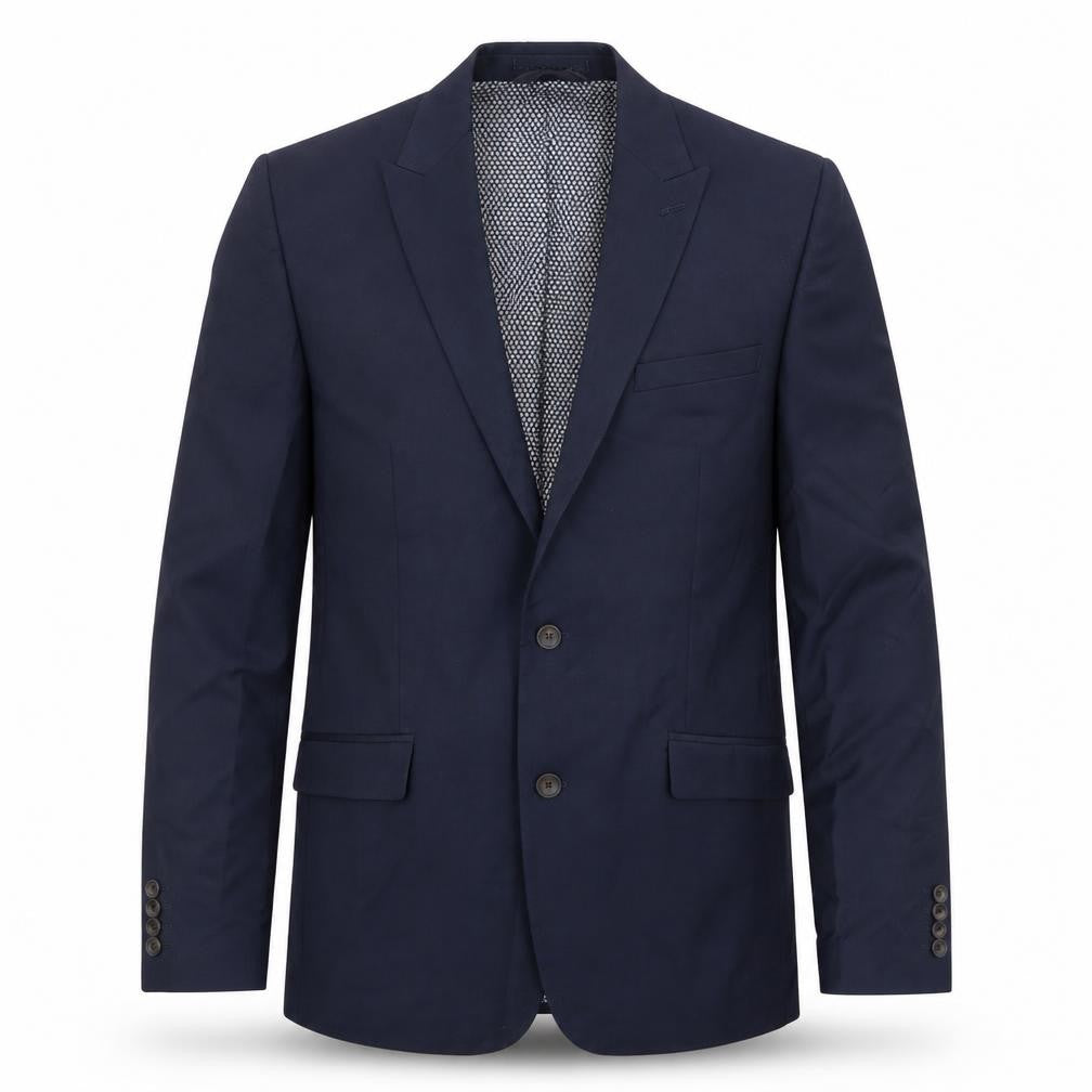 Front view of Marks & Spencer men’s blue polyester jacket suit jacket, size 40, regular