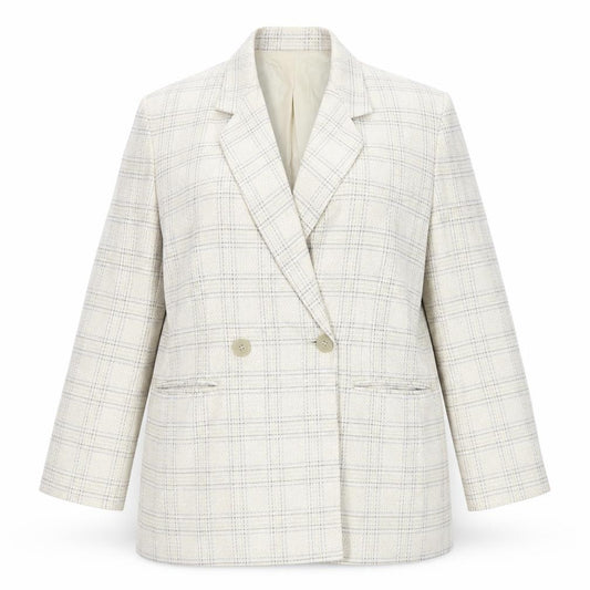 Front view of Theomiles women’s green plaid viscose jacket blazer, size UK 16
