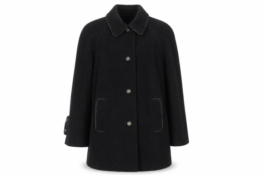 Front view of Lampert women’s black pea coat coat, size UK 10, button
