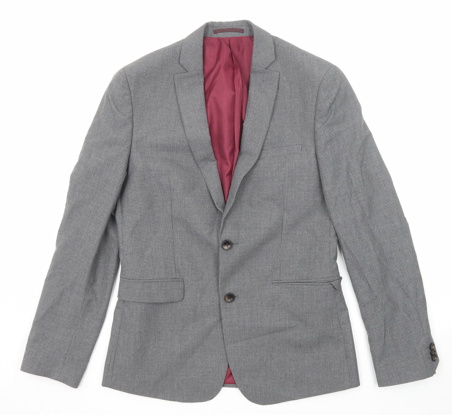 Marks and Spencer Mens Grey Check Polyester Jacket Suit Jacket Size 38 Regular