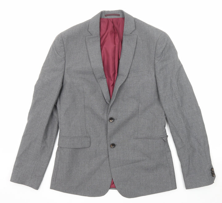 Marks and Spencer Mens Grey Check Polyester Jacket Suit Jacket Size 38 Regular