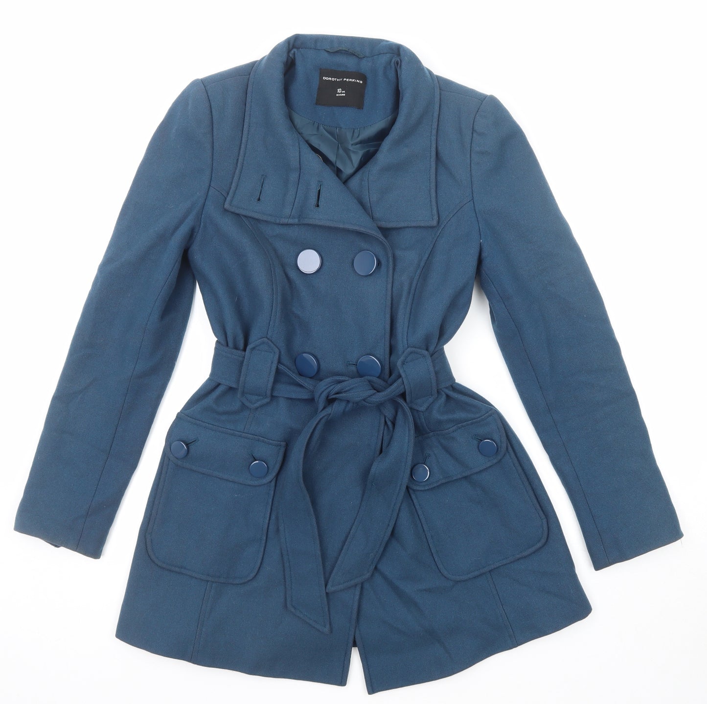 Dorothy Perkins Womens Blue Pea Coat Coat Size 10 Button