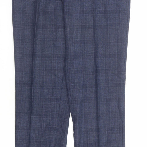 NEXT Mens Blue Plaid Polyester Chino Trousers Size 32 in L33 in Regular Zip