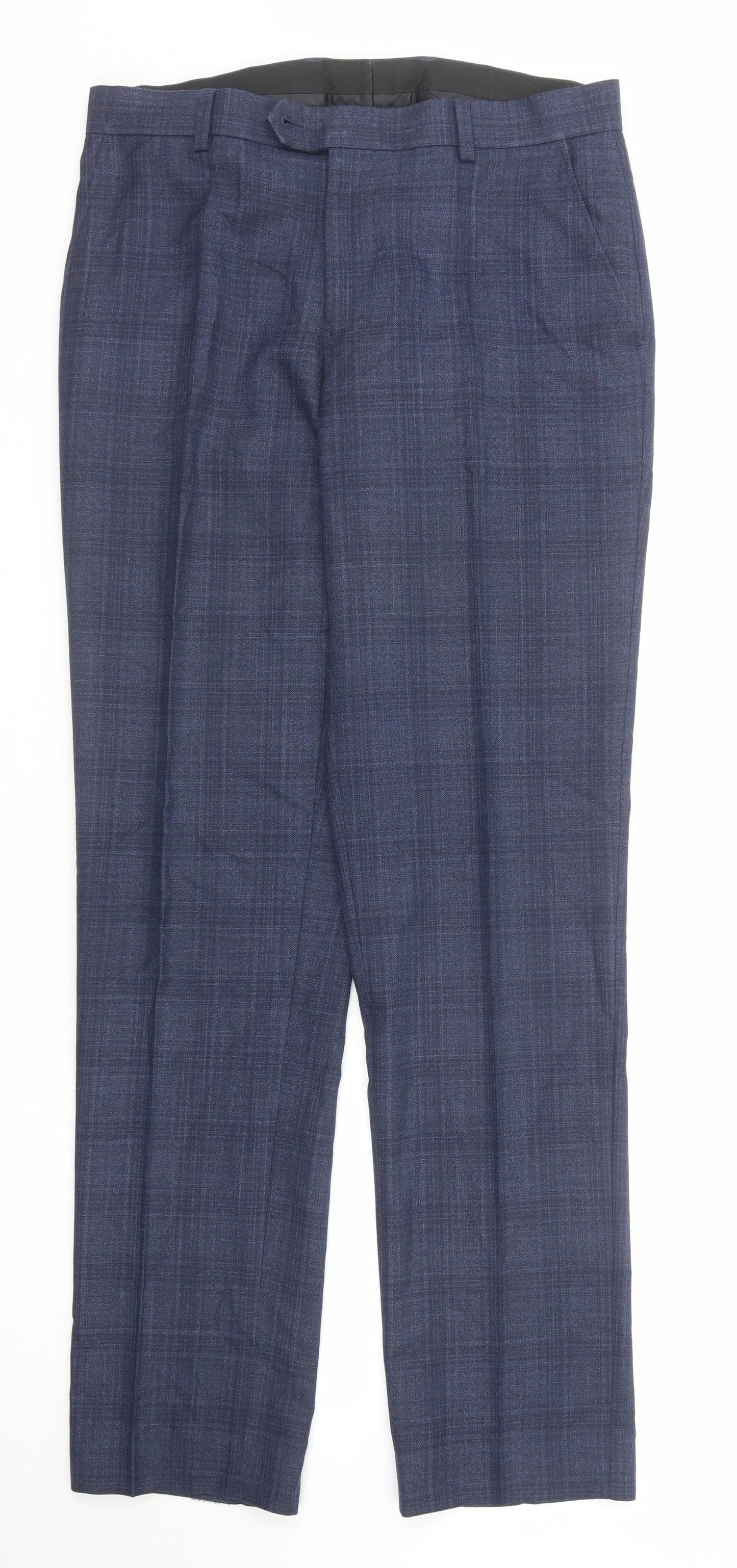 NEXT Mens Blue Plaid Polyester Chino Trousers Size 32 in L33 in Regular Zip