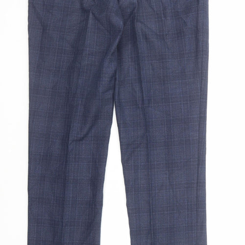NEXT Mens Blue Plaid Polyester Chino Trousers Size 32 in L33 in Regular Zip
