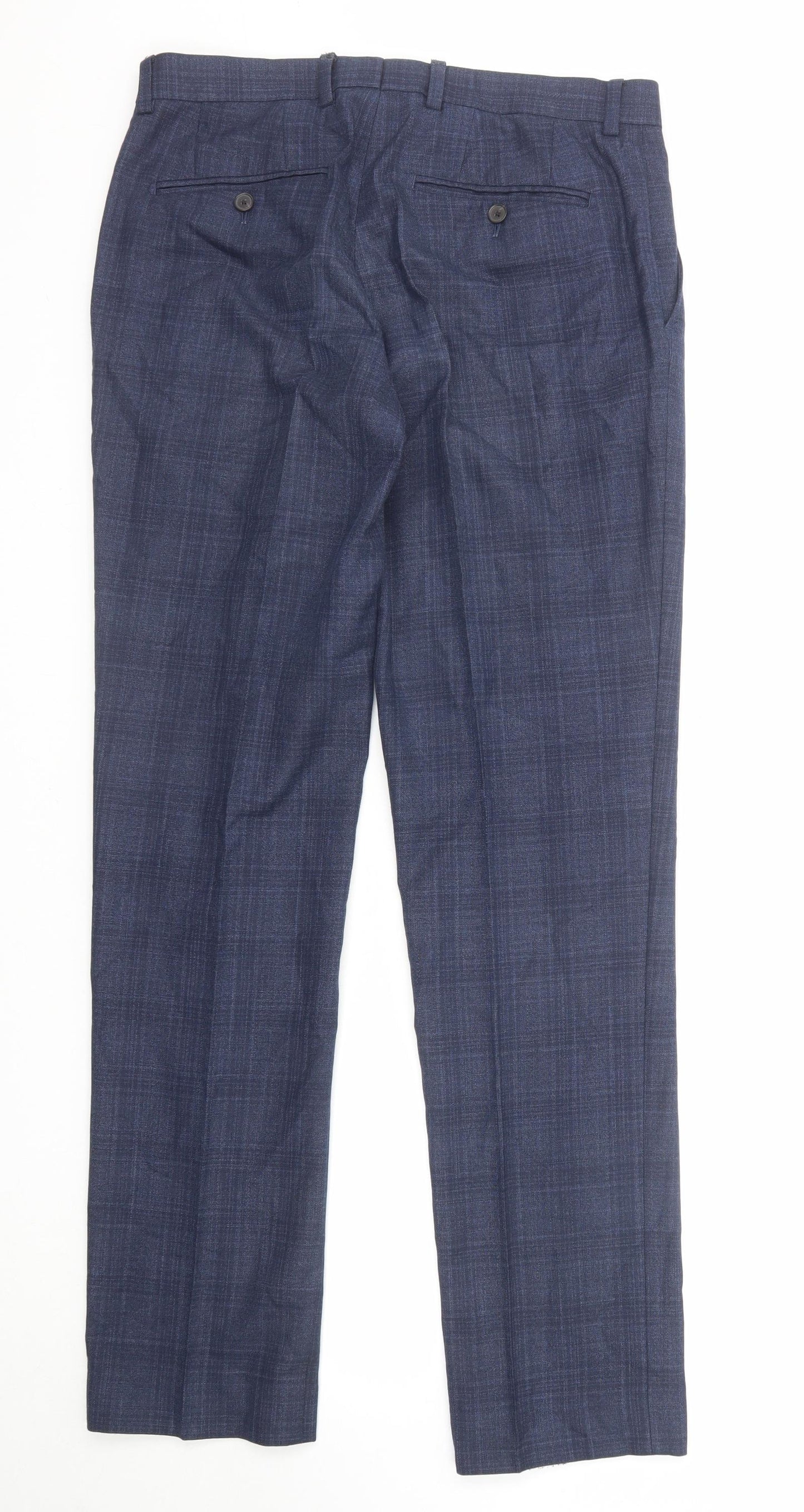NEXT Mens Blue Plaid Polyester Chino Trousers Size 32 in L33 in Regular Zip