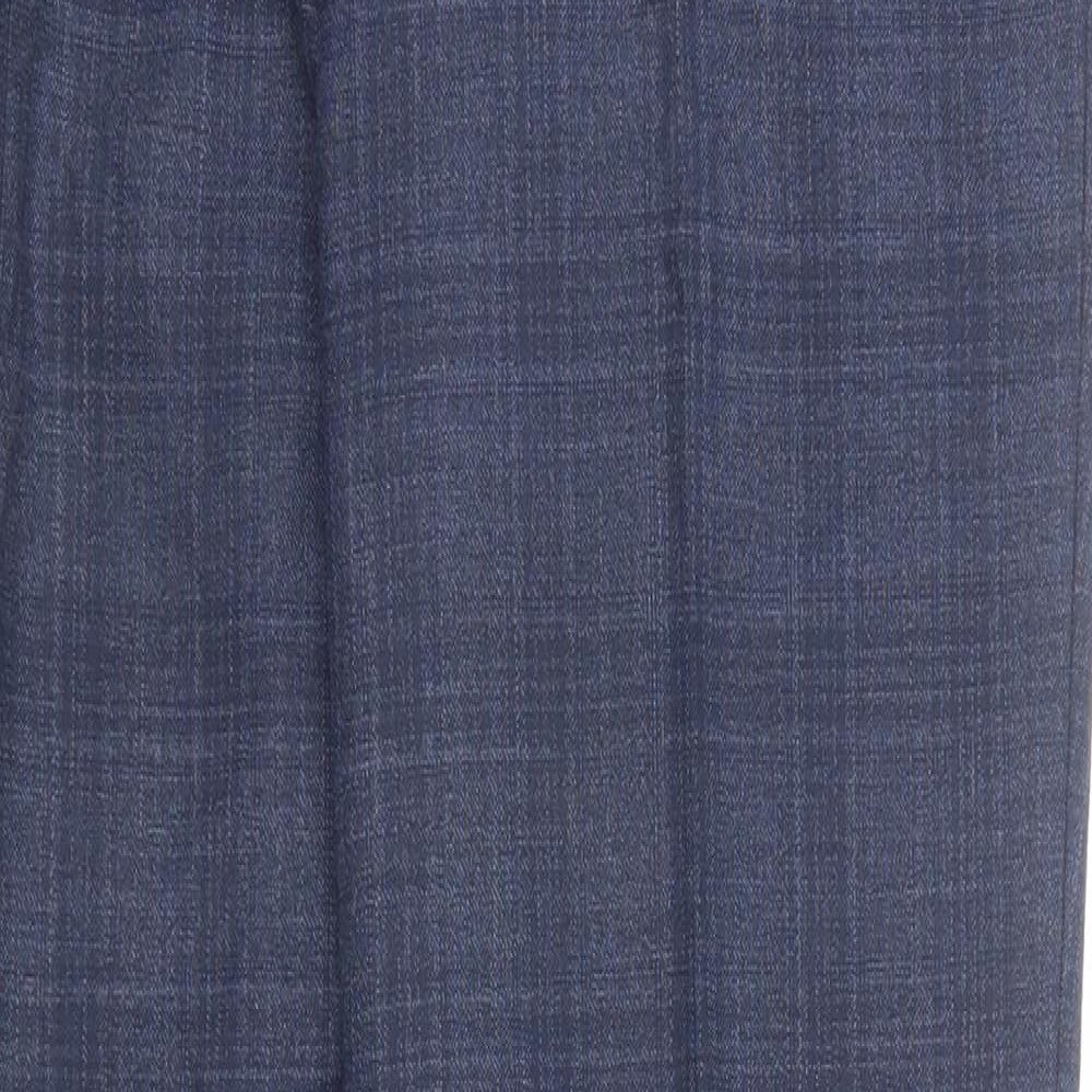 NEXT Mens Blue Plaid Polyester Chino Trousers Size 32 in L33 in Regular Zip