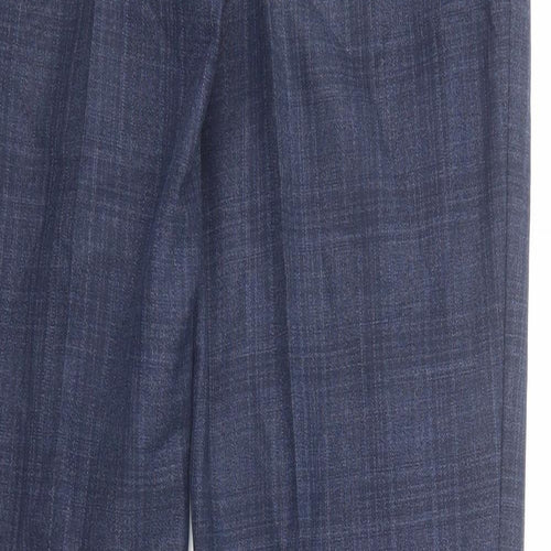 NEXT Mens Blue Plaid Polyester Chino Trousers Size 32 in L33 in Regular Zip