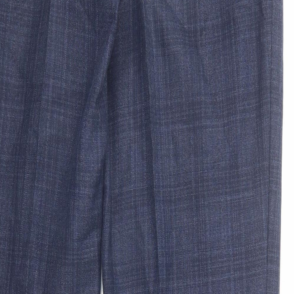 NEXT Mens Blue Plaid Polyester Chino Trousers Size 32 in L33 in Regular Zip