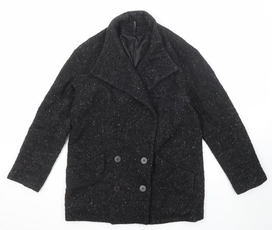 Front view of Mango women’s black jacket blazer, size L, button - speckled