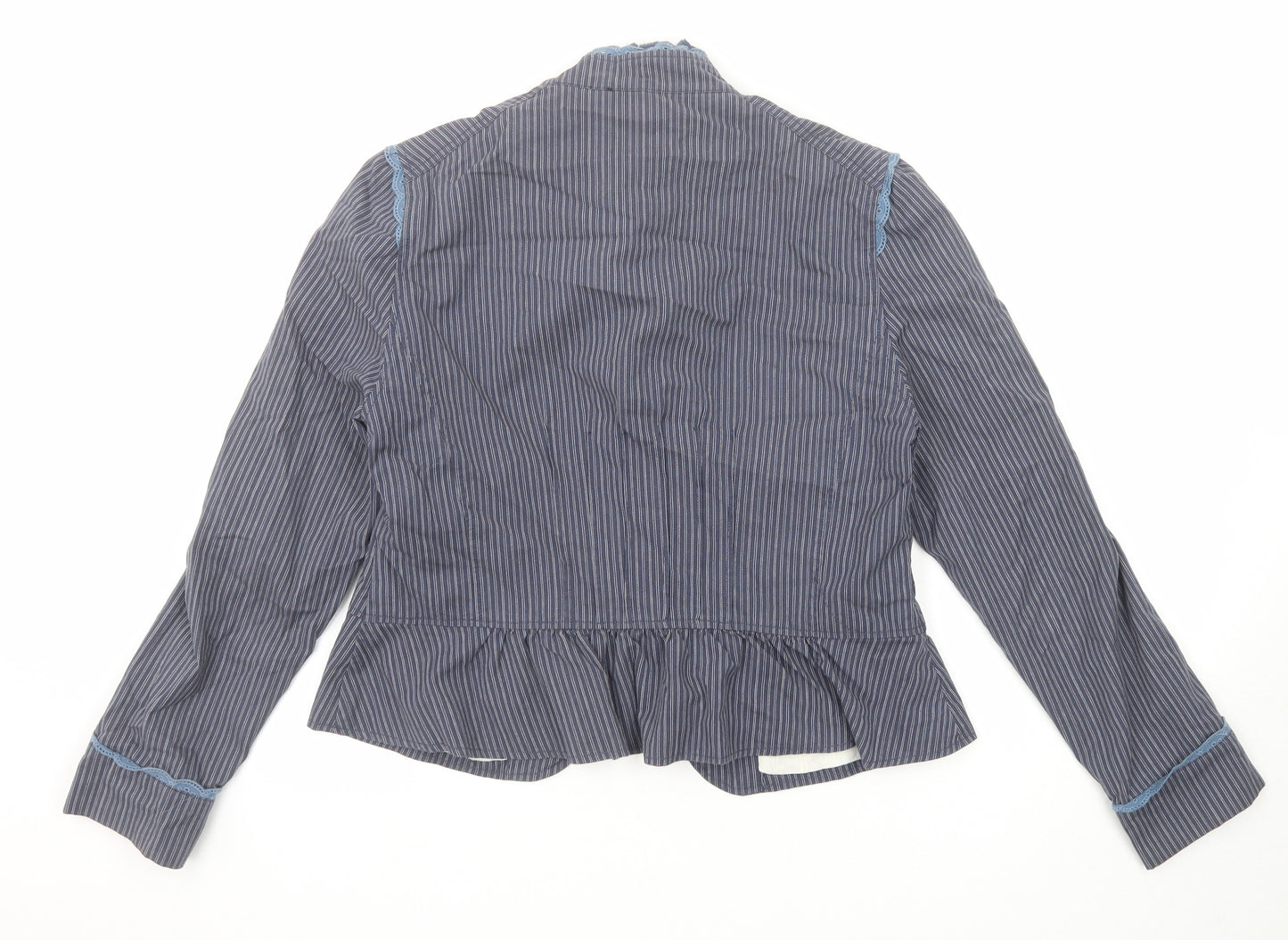 New Look Womens Blue Striped Jacket Blazer Size 14 Hook & Eye - Peplum