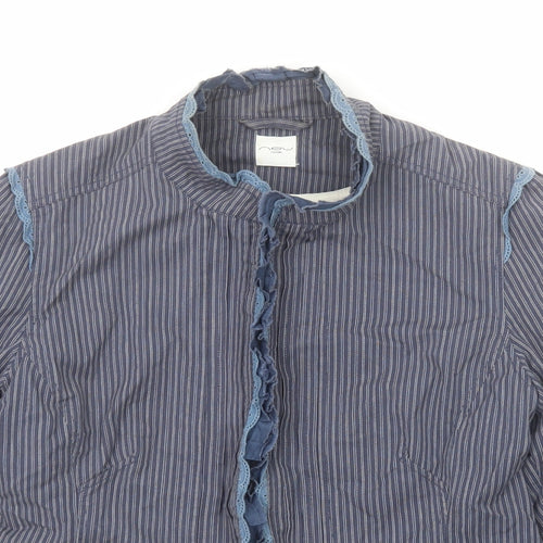 New Look Womens Blue Striped Jacket Blazer Size 14 Hook & Eye - Peplum