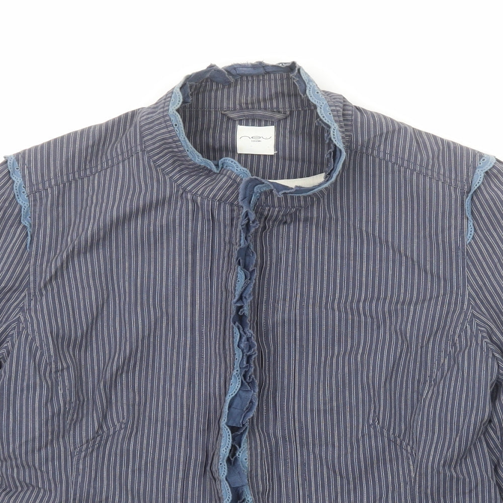 New Look Womens Blue Striped Jacket Blazer Size 14 Hook & Eye - Peplum