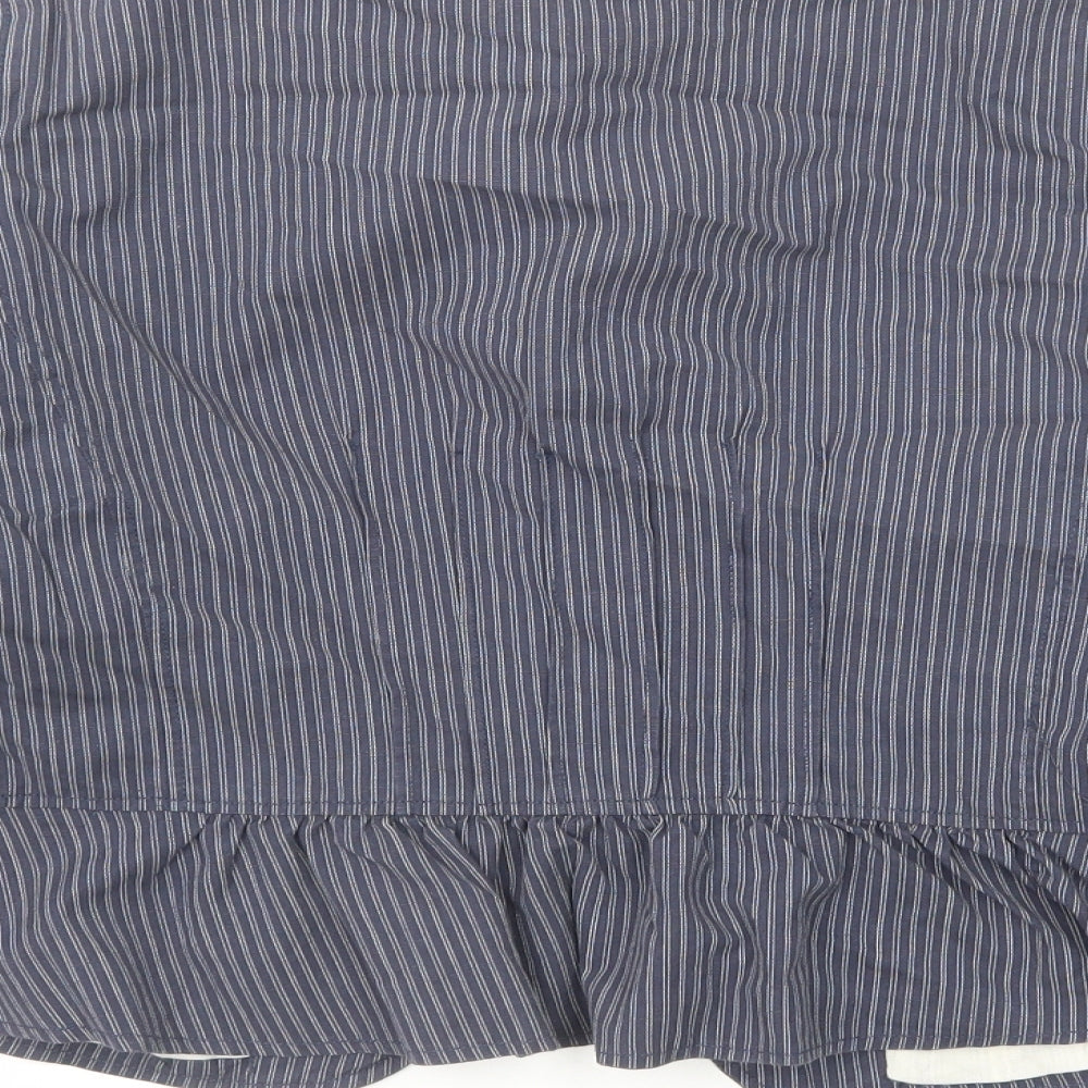 New Look Womens Blue Striped Jacket Blazer Size 14 Hook & Eye - Peplum